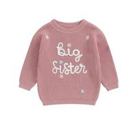 Zukmuk Baby Girls Big Sister Little Sister Matching Outfits Knit Flower Sweater Sweatshirt Letter Embroidery Crewneck Sister Pullovers Baby Girls Warm Winter Clothes (Rose Red, 3 Years)