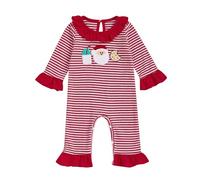 Zukmuk Baby Girls Christmas Outfit, Long Sleeve Crewneck Ruffle Stripes Romper Santa Claus Embroidery Flared Pants Jumpsuit and Headband Set Baby Xmas Bodysuit (Red Cookie, 12-18 Months)