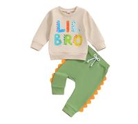 Zukmuk Big Brother Little Brother Matching Outfit Baby Boy Dinosaur Big Bro/Lil Bro Letter Print Crewneck Sweatshirt Long Pants Baby Matching Outfits (Apricot Lil, 18-24 Months)