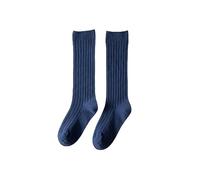 Zukmuk Childrens Baby Double Knit Knee High Plain Mid-Length Socks Solid Color Ruffle Long Tube Ribbed Uniform Anti-Slip Stockings (Navy Blue, 0-12 Months)