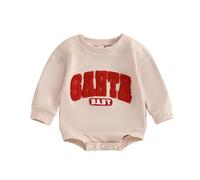 Zukmuk Newborn Baby Boys Girls Christmas Outfit Merry Mini Christmas Sweatshirt Romper In My Christmas Era Letter Embroidery Santa Crewneck Bubble Jumpsuit (Khaki, 0-3 Months)