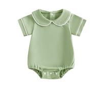 Zukmuk Newborn Baby Girl Boy Clothes Summer Jumpsuit Solid Color Ribbed Short Sleeve Round Neck Bubble Romper Cute Waffle Bodysuit