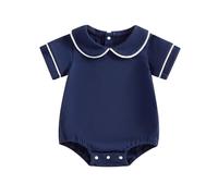 Zukmuk Newborn Baby Girl Boy Clothes Summer Jumpsuit Solid Color Ribbed Short Sleeve Round Neck Bubble Romper Cute Waffle Bodysuit