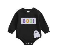 Zukmuk Newborn Baby Girls Boy Halloween Outfit Mama's Little Boo Romper Oversized Sweatshirt Unisex Halloween Rompers Ghost/Boo Print (Black, 0-3 Months)