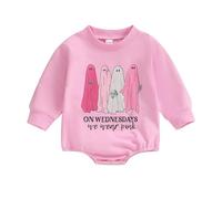 Zukmuk Newborn Baby Girls & Boys Halloween Outfit - Mama's Little Boo Romper & Oversized Sweatshirt (Dark Pink, 0-3 Months)