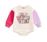 Zukmuk Newborn Baby Girls & Boys Halloween Outfit - Mama's Little Boo Romper & Oversized Sweatshirt - Ghost/Boo Print (White/Purple, 12-18 Months)