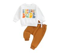 Zukmuk Toddler Baby Boy Birthday Outfit One/Two Letter Embroidery T-shirt Jogger Shorts Waffle Summer Clothes Baby Boy my 1st Birthday Outfit (White Long, 18-24 Months)