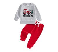 Zukmuk Toddler Baby Girl Boy Christmas Outfit Long Sleeve Xmas Santa/Elk/Gingerbread Man Crewneck Sweatshirt with Elastic Waist Sweatpants Xmas Clothes Set (Gray, 12-18 Months)