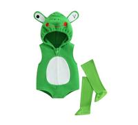 Zukmuk Toddler Baby Girl Boy Halloween Animal Costume Bee/Clown/Frog/Pumpkin Face Sleeveless Romper With Long Socks Fuzzy Animal Playsuit Jumpsuit Halloween Outfit (Green, 18-24 Months)