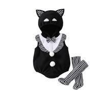 Zukmuk Toddler Baby Girl Boy Halloween Animal Costume Bee/Clown/Frog/Pumpkin Face Sleeveless Romper With Long Socks Fuzzy Animal Playsuit Jumpsuit Halloween Outfit (Black, 0-3 Months)