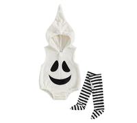 Zukmuk Toddler Baby Girl Boy Halloween Animal Costume Bee/Clown/Frog/Pumpkin Face Sleeveless Romper With Long Socks Fuzzy Animal Playsuit Jumpsuit Halloween Outfit (White Face, 6-12 Months)