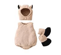 Zukmuk Toddler Baby Girl Boy Halloween Animal Costume Bee/Clown/Frog/Pumpkin Face Sleeveless Romper With Long Socks Fuzzy Animal Playsuit Jumpsuit Halloween Outfit (Khaki Black, 12-18 Months)