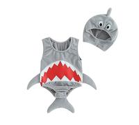 Zukmuk Toddler Baby Girl Boy Halloween Animal Costume Bee/Clown/Frog/Pumpkin Face Sleeveless Romper With Long Socks Fuzzy Animal Playsuit Jumpsuit Halloween Outfit (Shark, 18-24 Months)