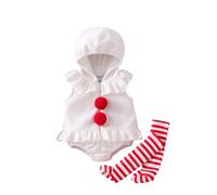 Zukmuk Toddler Baby Girl Boy Halloween Animal Costume Bee/Clown/Frog/Pumpkin Face Sleeveless Romper With Long Socks Fuzzy Animal Playsuit Jumpsuit Halloween Outfit (White, 6-12 Months)