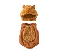 Zukmuk Toddler Baby Girl Boy Halloween Animal Costume Bee/Clown/Frog/Pumpkin Face Sleeveless Romper With Long Socks Fuzzy Animal Playsuit Jumpsuit Halloween Outfit (Khaki, 3-6 Months)