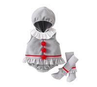 Zukmuk Toddler Baby Girl Boy Halloween Animal Costume Bee/Clown/Frog/Pumpkin Face Sleeveless Romper With Long Socks Fuzzy Animal Playsuit Jumpsuit Halloween Outfit (Gray, 6-12 Months)