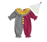 Zukmuk Toddler Baby Girl Boy Halloween Outfit Long Sleeve Color Blocked Polka Dots Print Circus Clown Romper With Hat Baby Unisex Halloween Joker/Pumpkin Jumpsuit Playsuit (Black, 6-12 Months)