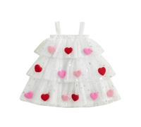 Zukmuk Toddler Kids Girl Tulle Dress Sleeveless Square Neck Bow Front Heart Dress Summer Baby Girl A-Line Princess Dress (White, 8-9 Years)
