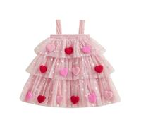 Zukmuk Toddler Kids Girl Tulle Dress Sleeveless Square Neck Bow Front Heart Dress Summer Baby Girl A-Line Princess Dress (Pink, 4-5 Years)