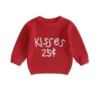 Zukmuk Toddler Valentine's Day Outfit XOXO/Love Bug Knitted Sweaters Heart Embroidered Long Sleeve Kisses Crewneck Ribbed Chunky Knit Valentines Pullover Tops (Red, 12-18 Months)