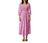 Zukmuk Women Summer Casual Long Dress 3D Embroidered Flowers Square Neck Puff Sleeve Fashion Backless A-line Dress Streetwear Aesthetic Clothes (Pink, M)