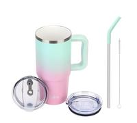 Zukro 24 oz Ceramic Lined Tumbler with Handle and Straw, No Metal Taste, Insulated Stainless Steel Coffee Mug with Spill Proof Lids for Home/Office, No Sweat, Keep Drinks Hot or Cold, Bubblegum