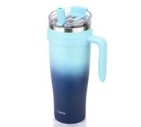 Zukro 50 oz Tumbler With Handle and Flip Straw, Triple-wall Insulated Stainless Steel Cup with 2-in-1 Sip/Straw Lid, Large Leak Proof Travel Mug, Fit in Cup Holder, Keeps Cold 34 Hours, Bluewave