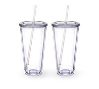 Zukro Clear Double Wall Plastic Tumbler with Lid and Straw 32 oz, 2 Pack