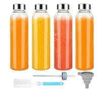 Zukro Glass Water Bottles with Lids 16 oz, Reusable Clear Juice Bottles With Stainless Steel Airtight Cap for Juicing, 100% Leak Proof Juice Drinking Jar for Ginger and Milk, 4 Pack