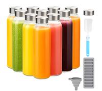 Zukro Glass Water Bottles with Lids 18 oz, Reusable Clear Juice Bottles With Stainless Steel Airtight Cap for Juicing, 100% Leak Proof Juice Drinking Jar for Refrigerator, BPA Free, Set of 10