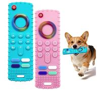 ZukZythepsor 2-Pack Remote Control Shape Puppy Teething Toys - Soft Silicone Dog Chew Toys for Small Breeds - Interactive Boredom Relief & Dental Health Set for Aggressive Chewers - Pink & Blue