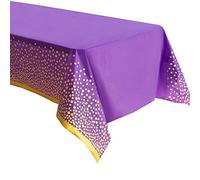 ZULADISE 2 Pack Purple Tablecloth Disposable Purple and Gold Plastic Table Cloths for Parties, Birthday, Graduation, Rapunzel, Tangled Party Decorations (Premium Quality - 54 x 108 in.)