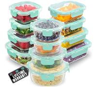 Zulay Kitchen 12-Pack Airtight, Freezer Safe Glass Meal Prep Containers Set with Lids - BPA Free Glass Food Storage Containers - Premium Borosilicate Lunch Containers, Microwave & Oven Safe - Teal