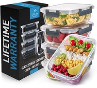Zulay Kitchen 5 Pack Leak-Proof Glass Food Storage Containers - 36 oz Thick & Durable Meal Prep Containers - Airtight Easy to Clean Storage Containers With Lids