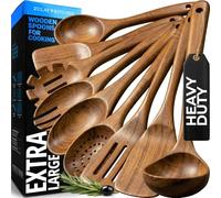 Zulay Kitchen 9-Piece Teak Wooden Utensils for Cooking - Smooth Finish Natural Teak Utensil Set - Non-Stick Wooden Spoons for Cooking - Kitchen Gift Set - Comfortable Grip Wooden Utensil Set
