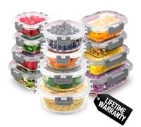 Zulay Kitchen Glass Containers With Lids 12-Pack, Freezer Safe Food Glass Tupperware Set - Meal Prep Containers Set with Lids - Borosilicate Lunch Containers, Microwave & Oven Safe - Grey