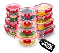 Zulay Kitchen Glass Containers With Lids 12-Pack, Freezer Safe Food Glass Tupperware Set - Meal Prep Containers Set with Lids - Borosilicate Lunch Containers, Microwave & Oven Safe - Red