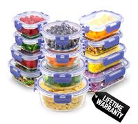 Zulay Kitchen Glass Containers With Lids 12-Pack, Freezer Safe Food Glass Tupperware Set - Meal Prep Containers Set with Lids - Borosilicate Lunch Containers, Microwave & Oven Safe - Preiwinkle