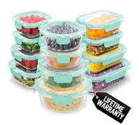 Zulay Kitchen Glass Containers With Lids 12-Pack, Freezer Safe Food Glass Tupperware Set - Meal Prep Containers Set with Lids - Borosilicate Lunch Containers, Microwave & Oven Safe - Teal