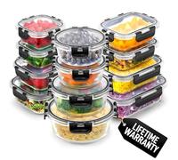 Zulay Kitchen Glass Containers With Lids 12-Pack, Freezer Safe Food Glass Tupperware Set - Meal Prep Containers Set with Lids - Borosilicate Lunch Containers, Microwave & Oven Safe - Black