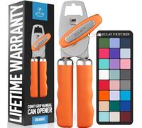 Zulay Kitchen Heavy Duty Stainless Steel Can Opener Manual with Bottle Opener - Rust Proof Manual Can Opener With Turn Knob & Comfy Soft Grip Handles - Orange