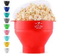 Zulay Kitchen Large Microwave Popcorn Maker - Silicone Popcorn Popper Microwave Collapsible Bowl With Lid - Family Size Microwave Popcorn Bowl - 15 Popcorn Cup Capacity (Red)