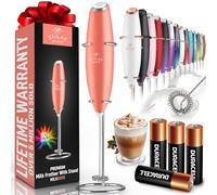 Zulay Kitchen Original Milk Frother Handheld Foam Maker for Lattes - Whisk Drink Mixer for Coffee, Mini Foamer for Cappuccino, Frappe, Matcha, Hot Chocolate by Milk Boss (Peach Orange)
