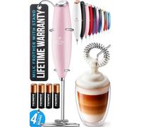 Zulay Kitchen Powerful Milk Frother (4 Duracell Batteries Included) - Handheld Milk Frother Wand Drink Mixer for Coffee - Powerful Milk Foamer for Cappuccino, Frappe, Matcha & Creamer - Cotton Candy