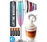 Zulay Kitchen Powerful Milk Frother Handheld Foam Maker for Lattes - Whisk Drink Mixer for Coffee, Mini Foamer for Cappuccino, Frappe, Matcha, Hot Chocolate by Milk Boss (Bubblegum)
