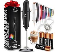 Zulay Kitchen Powerful Milk Frother Wand with 4 AA Duracell Batteries - Ultra Fast Handheld Drink Mixer - Electric Whisk Foam Maker for Coffee, Lattes, Cappuccino, Matcha & Creamer - Black