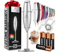 Zulay Kitchen Powerful Milk Frother Wand with 4 AA Duracell Batteries - Ultra Fast Handheld Drink Mixer - Electric Whisk Foam Maker for Coffee, Lattes, Cappuccino, Matcha & Creamer - Silver