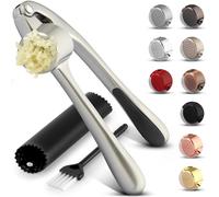 Zulay Kitchen Premium Garlic Press Set - Rust Proof & Dishwasher Safe Professional Garlic Mincer Tool - Easy-Squeeze, Easy-Clean with Soft, Ergonomic Handle - Silicone Garlic Peeler & Brush (Silver)