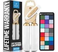 Zulay Kitchen Tin Opener - Heavy Duty Can Opener Manual with Bottle Key - Rust Proof, Stainless Steel, Arthritis-Friendly, Hand Tool for Seniors with Turn Knob & Comfy Good Grip Handles - White/Gold