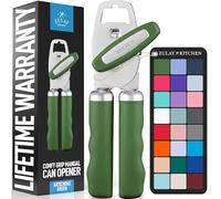 Zulay Kitchen Tin Opener - Heavy Duty Can Opener Manual with Bottle Key - Rust Proof, Stainless Steel, Arthritis-Friendly, Hand Tool for Seniors with Turn Knob & Comfy Soft Good Grip Handles - Green
